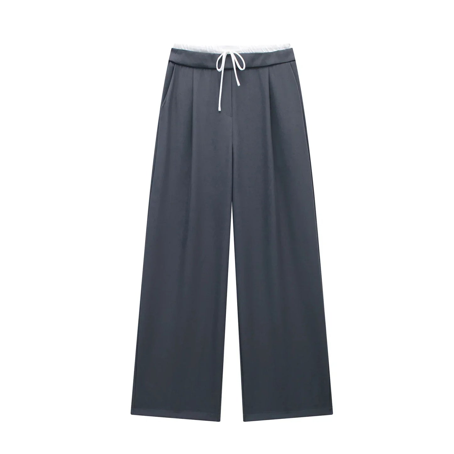 Made from soft, breathable fabric, it features a loose fit that elongates the silhouette, a high waist with drawstring adjustment, and a loose fit for maximum comfort. Ideal for casual looks, work, or leisure.