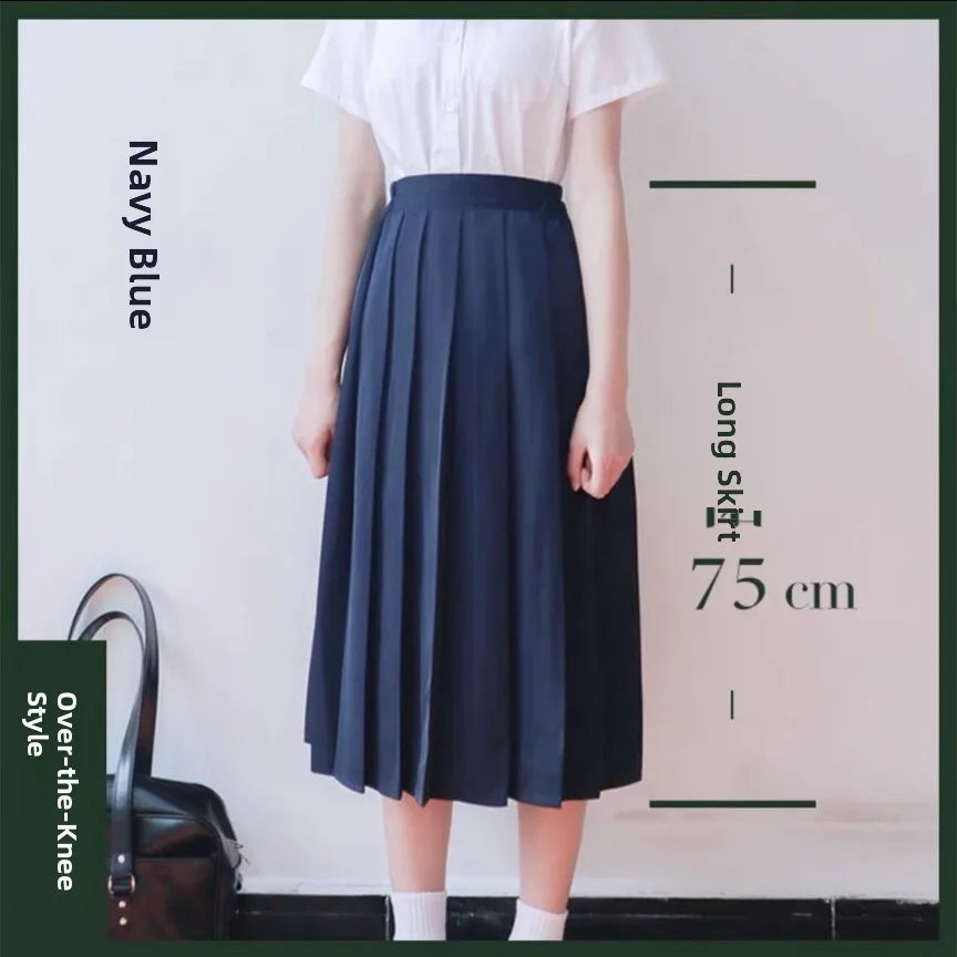 Bla Pleated Skirt Midi f-length Basic Sle College Sle Color Large Size ort Skirt ential Piece