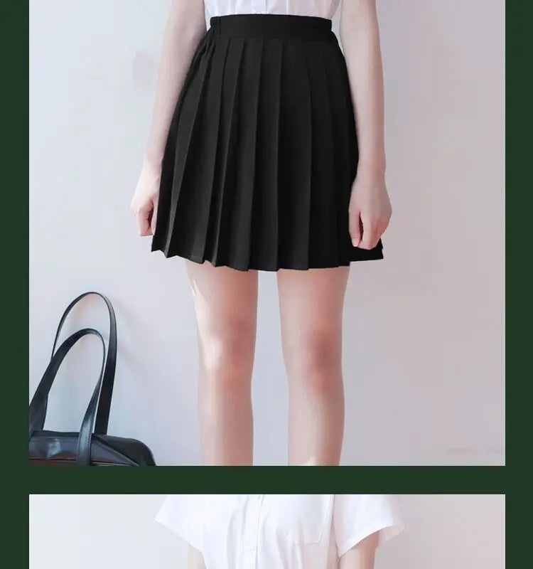 Bla Pleated Skirt Midi f-length Basic Sle College Sle Color Large Size ort Skirt ential Piece