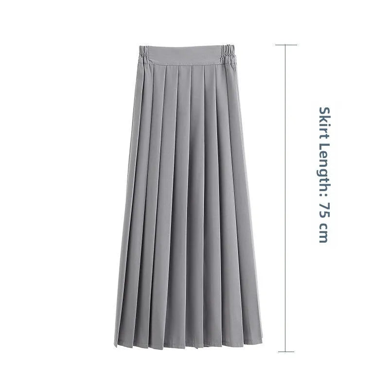 Bla Pleated Skirt Midi f-length Basic Sle College Sle Color Large Size ort Skirt ential Piece