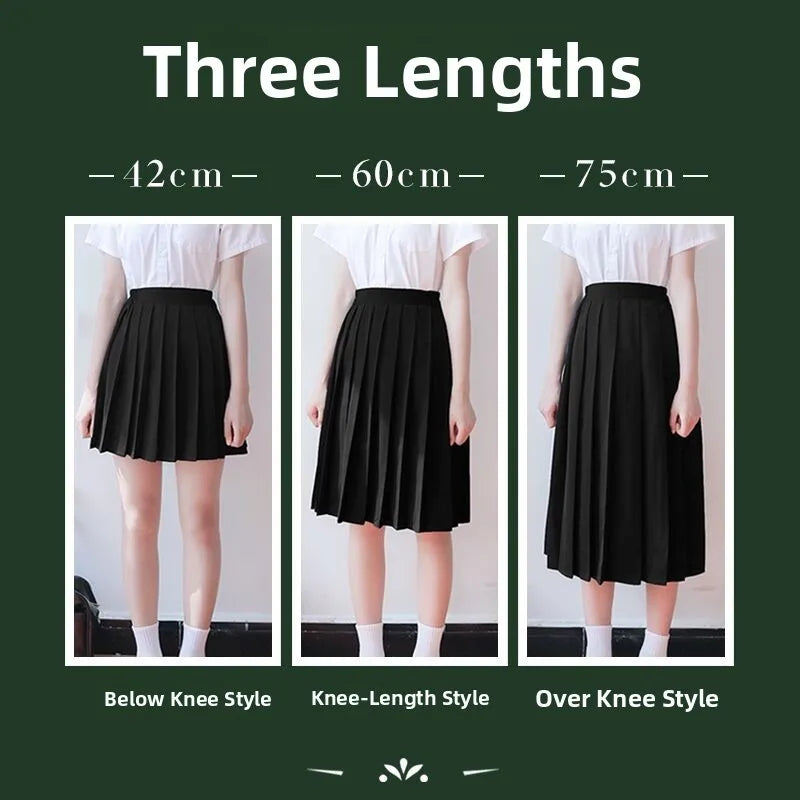 Bla Pleated Skirt Midi f-length Basic Sle College Sle Color Large Size ort Skirt ential Piece