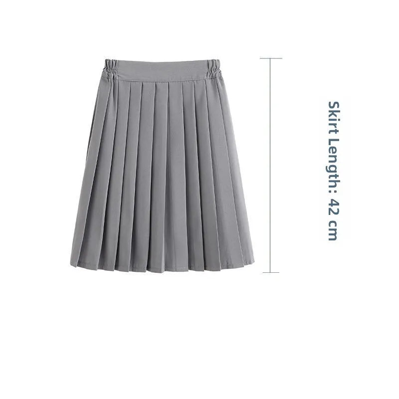 Bla Pleated Skirt Midi f-length Basic Sle College Sle Color Large Size ort Skirt ential Piece