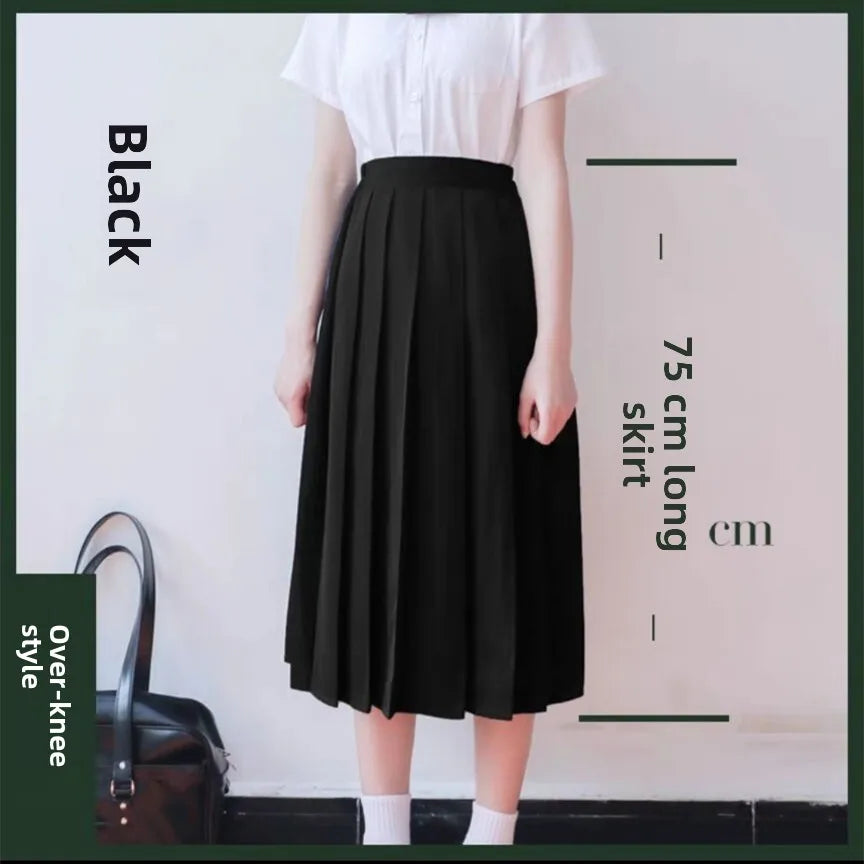 Bla Pleated Skirt Midi f-length Basic Sle College Sle Color Large Size ort Skirt ential Piece
