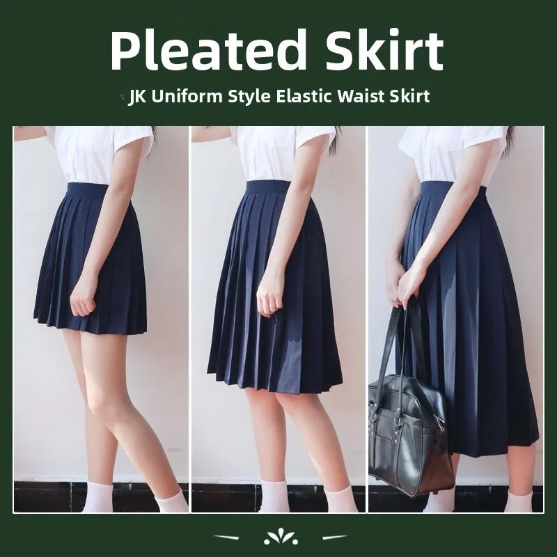 Bla Pleated Skirt Midi f-length Basic Sle College Sle Color Large Size ort Skirt ential Piece