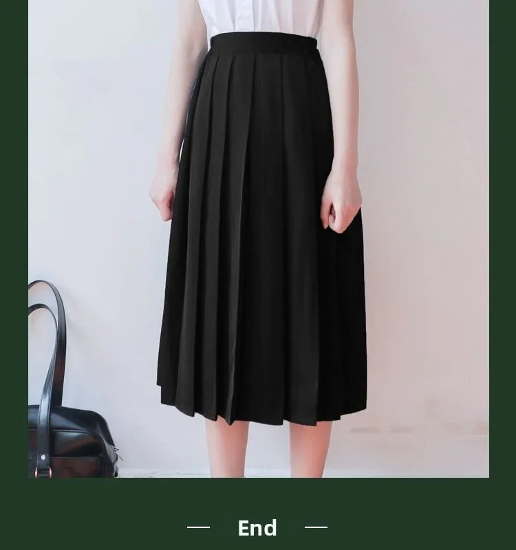 Bla Pleated Skirt Midi f-length Basic Sle College Sle  Color Large Size ort Skirt ential Piece