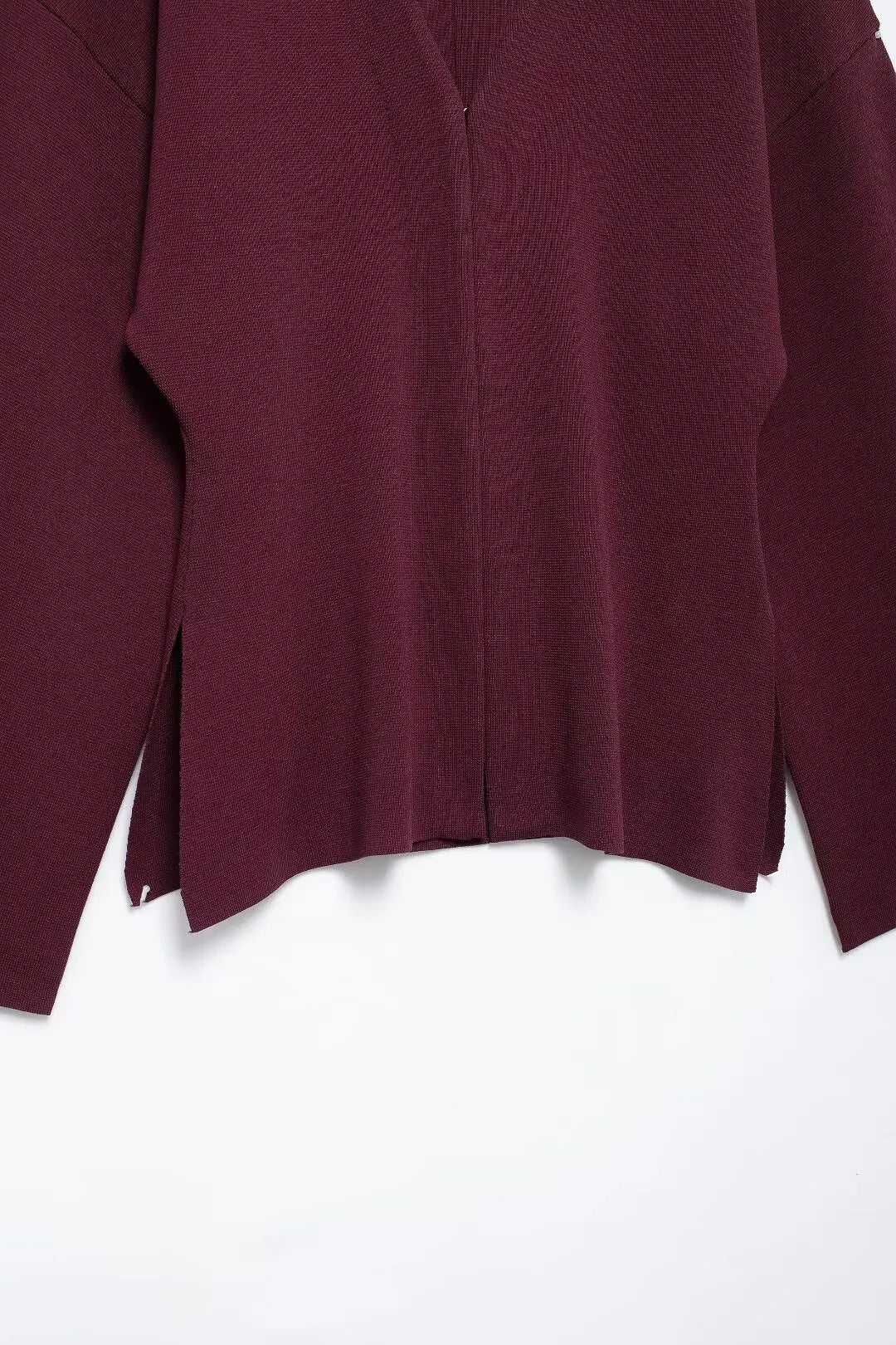 TRAFZA Women Elegant Knitted Coats Fashion Burgundy Red V-neck Slim Cardigan Autumn Office Lady Chic Solid Long Sleeve Outerwear
