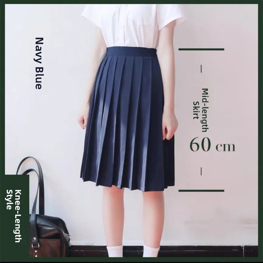 Bla Pleated Skirt Midi f-length Basic Sle College Sle  Color Large Size ort Skirt ential Piece