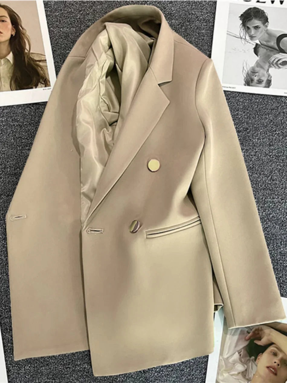 Women Suit Blazer Elegant Coat 2025 Spring Autumn Fashion Korean Blazer Luxury Double Breasted Jacket Solid Ladies Tops Clothes