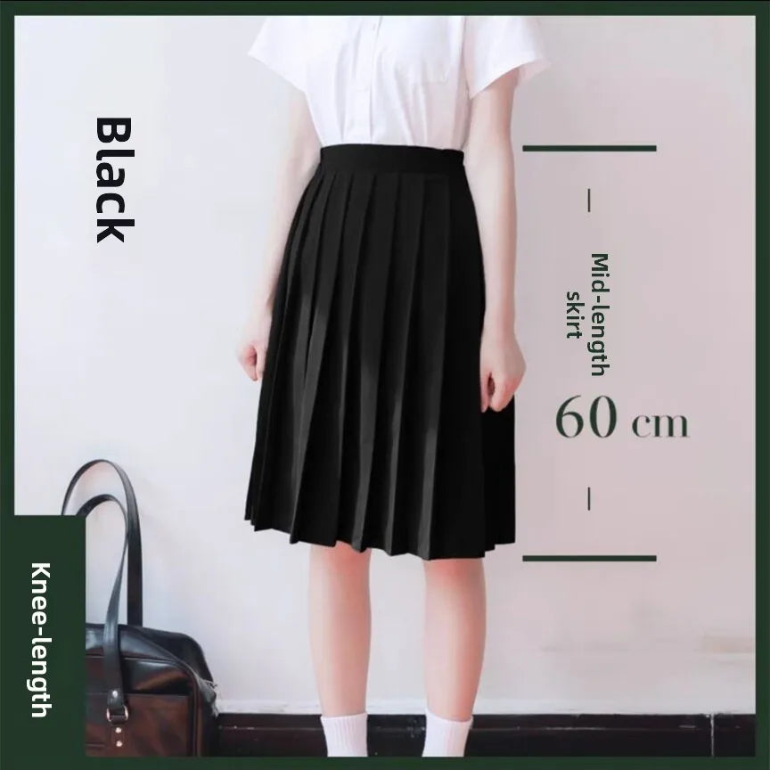 Bla Pleated Skirt Midi f-length Basic Sle College Sle  Color Large Size ort Skirt ential Piece