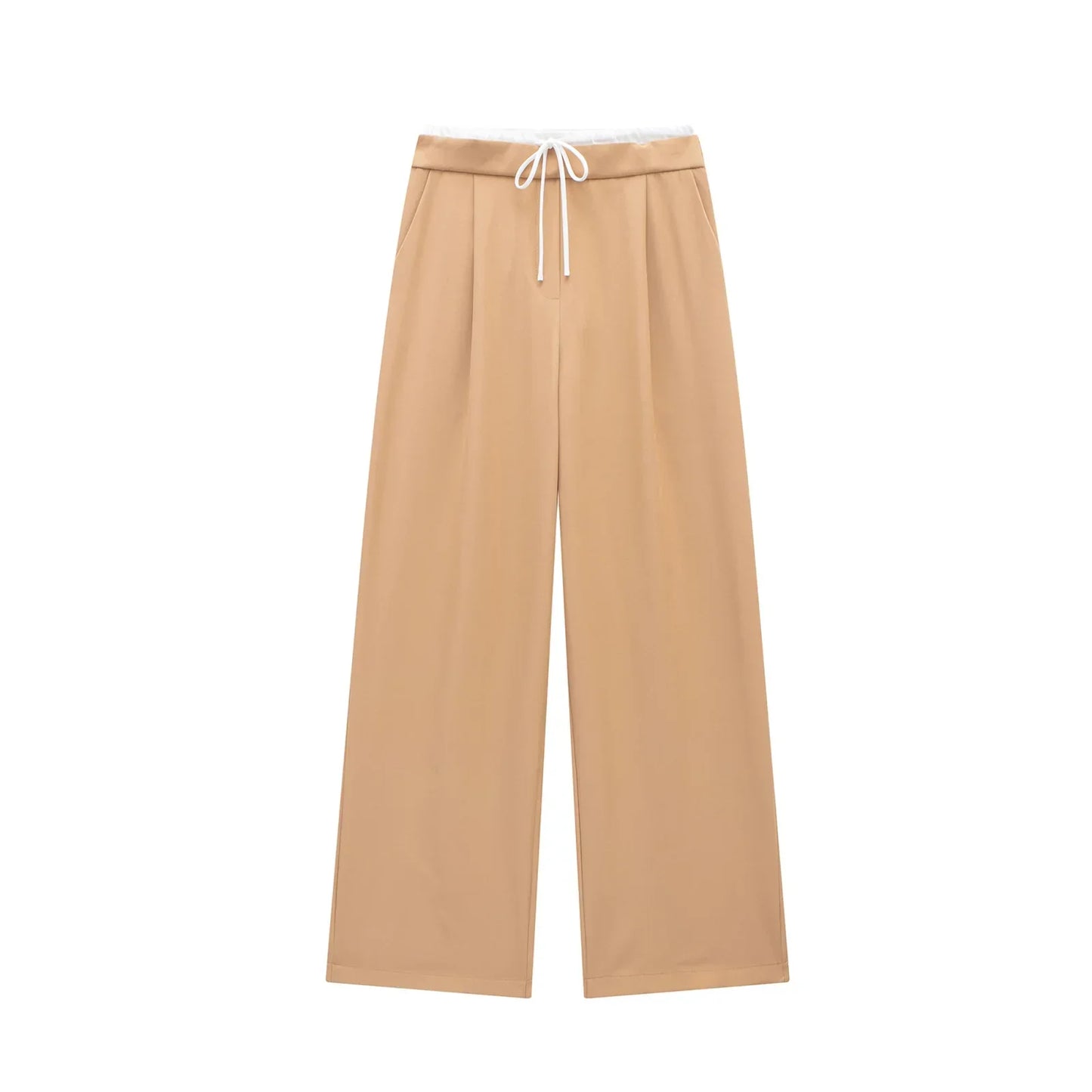 Made from soft, breathable fabric, it features a loose fit that elongates the silhouette, a high waist with drawstring adjustment, and a loose fit for maximum comfort. Ideal for casual looks, work, or leisure.
