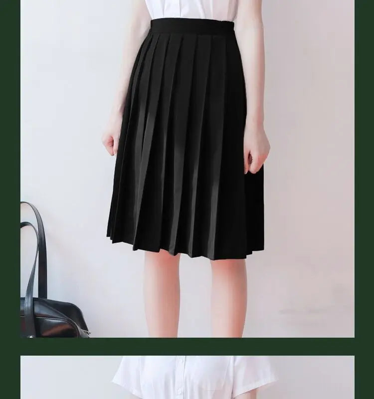 Bla Pleated Skirt Midi f-length Basic Sle College Sle  Color Large Size ort Skirt ential Piece