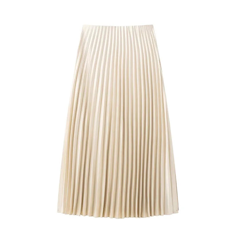 HXAO Women's Pleated Skirt Summer Brown Ruffle Skirt Cylinder Pleats Mid Waist Midi Skirt Fashion Elegant Women Long Skirt 2025