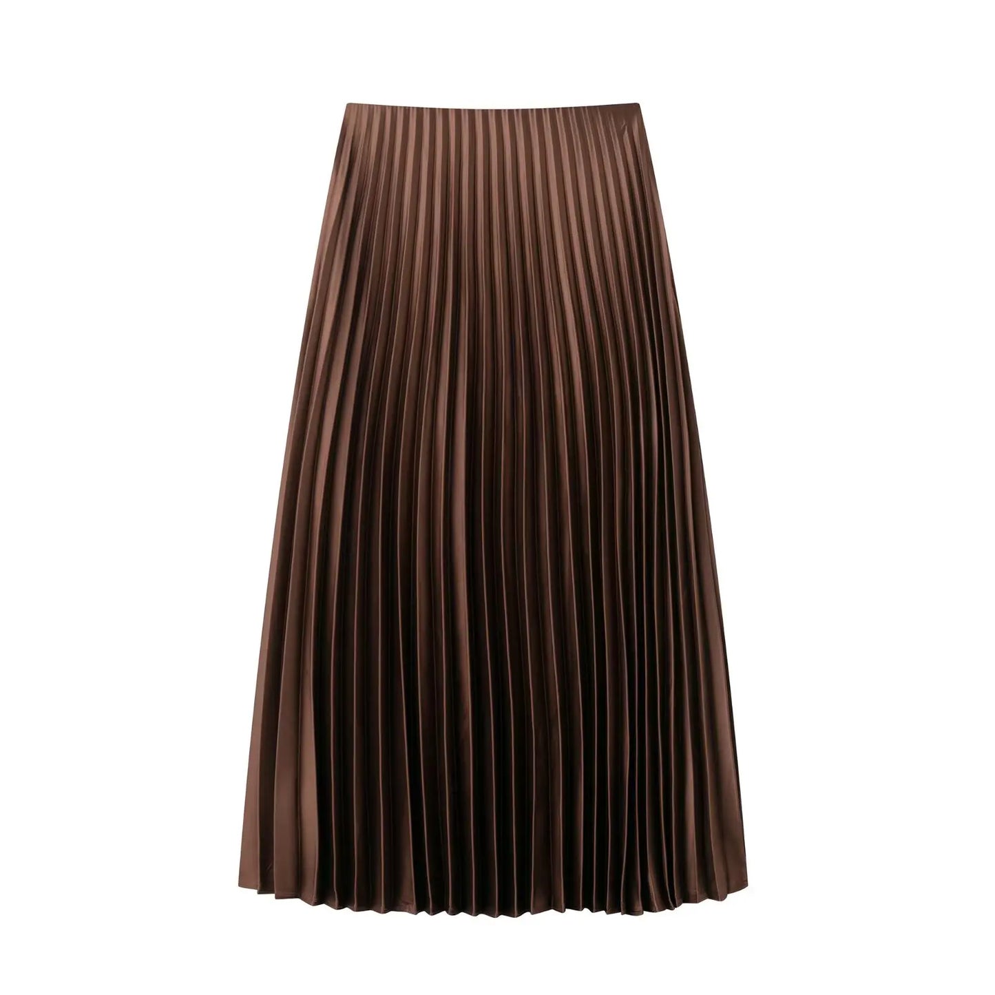 HXAO Women's Pleated Skirt Summer Brown Ruffle Skirt Cylinder Pleats Mid Waist Midi Skirt Fashion Elegant Women Long Skirt 2025