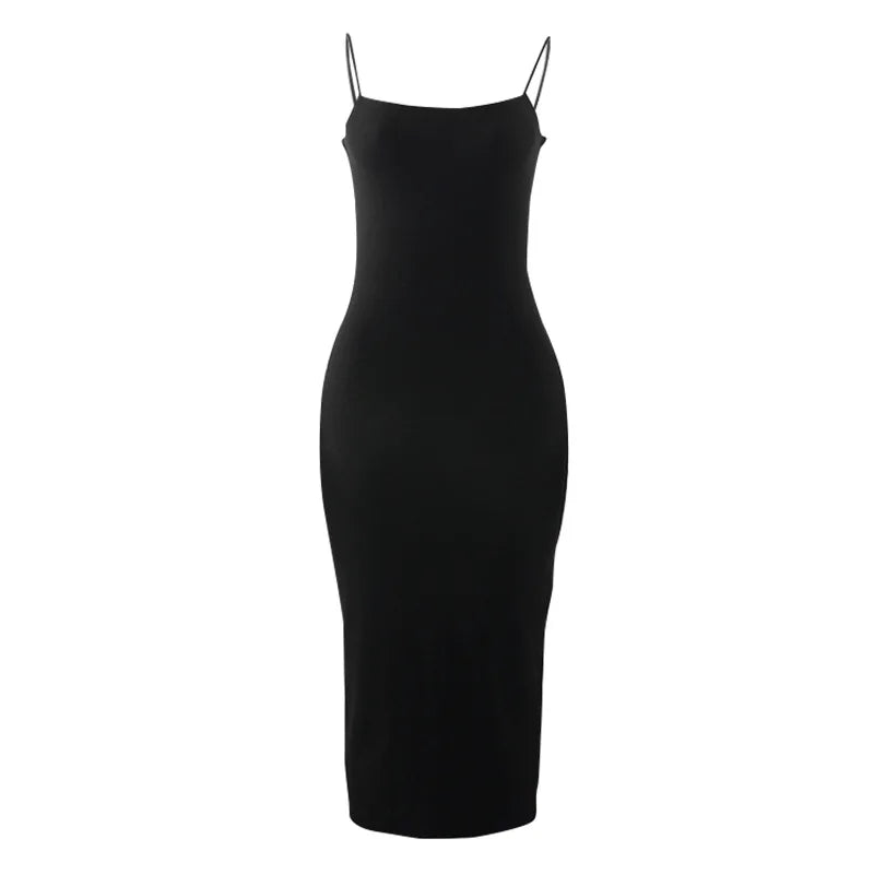 Summer  Sexy Dress Women Nova Silhouette Streetwear Sleeveless Backless Solid Spaghetti Strap Bodycon Casual Clubwear Elegant Party Dresses