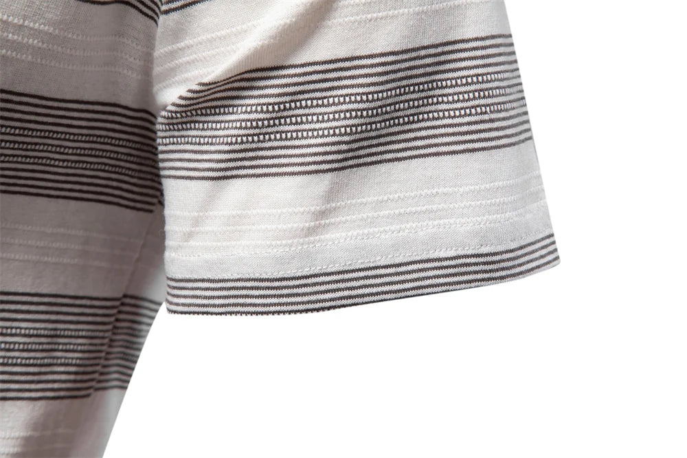 AIOPESON 2025 New Summer Striped V Neck Cotton Polo Shirts for Men Breathable Short Sleeve Casual Knit Shirts Comfort Fit
