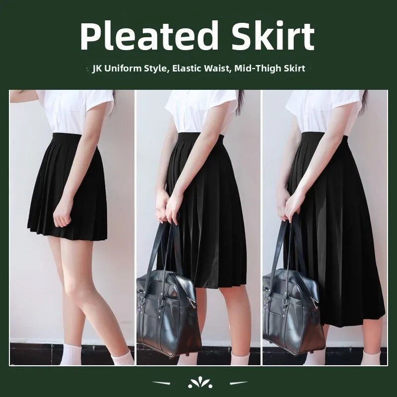 Bla Pleated Skirt Midi f-length Basic Sle College Sle  Color Large Size ort Skirt ential Piece