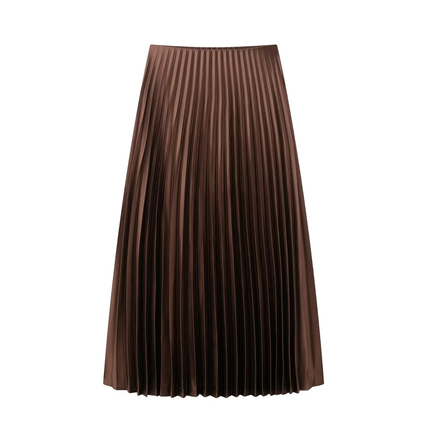 HXAO Women's Pleated Skirt Summer Brown Ruffle Skirt Cylinder Pleats Mid Waist Midi Skirt Fashion Elegant Women Long Skirt 2025