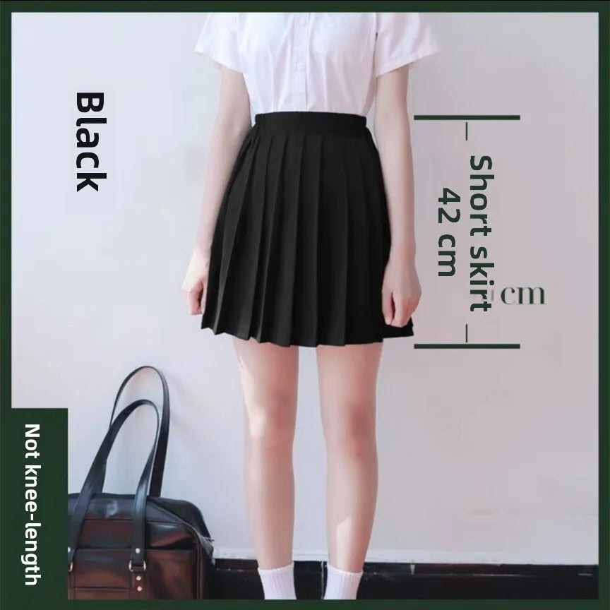 Bla Pleated Skirt Midi f-length Basic Sle College Sle  Color Large Size ort Skirt ential Piece