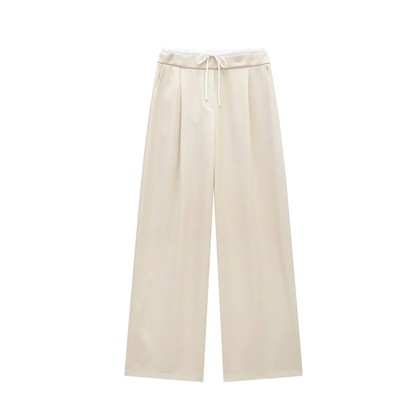 Made from soft, breathable fabric, it features a loose fit that elongates the silhouette, a high waist with drawstring adjustment, and a loose fit for maximum comfort. Ideal for casual looks, work, or leisure.