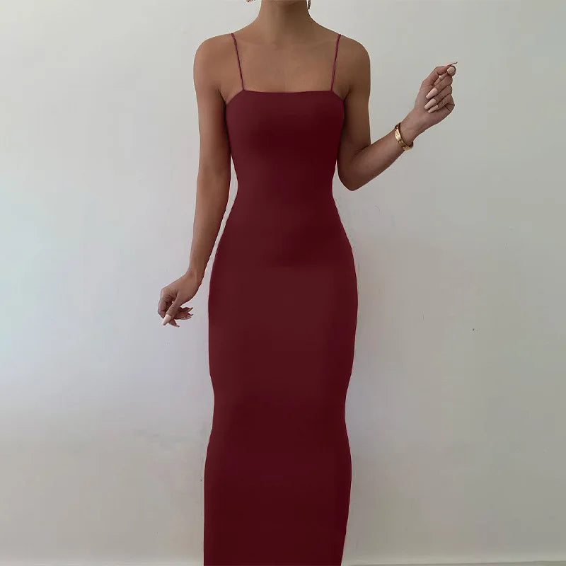Summer  Sexy Dress Women Nova Silhouette Streetwear Sleeveless Backless Solid Spaghetti Strap Bodycon Casual Clubwear Elegant Party Dresses