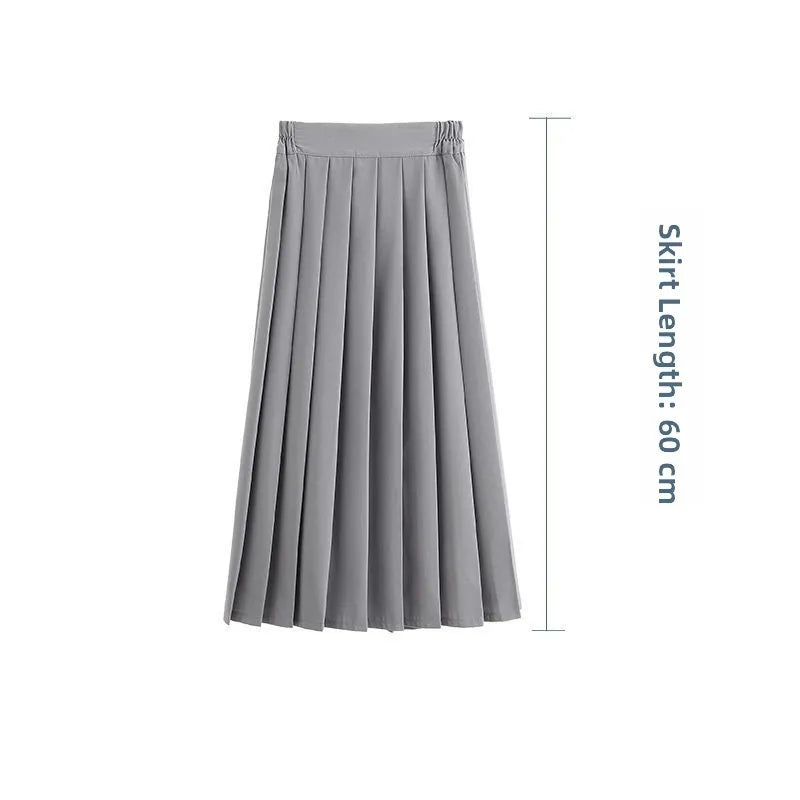 Bla Pleated Skirt Midi f-length Basic Sle College Sle  Color Large Size ort Skirt ential Piece