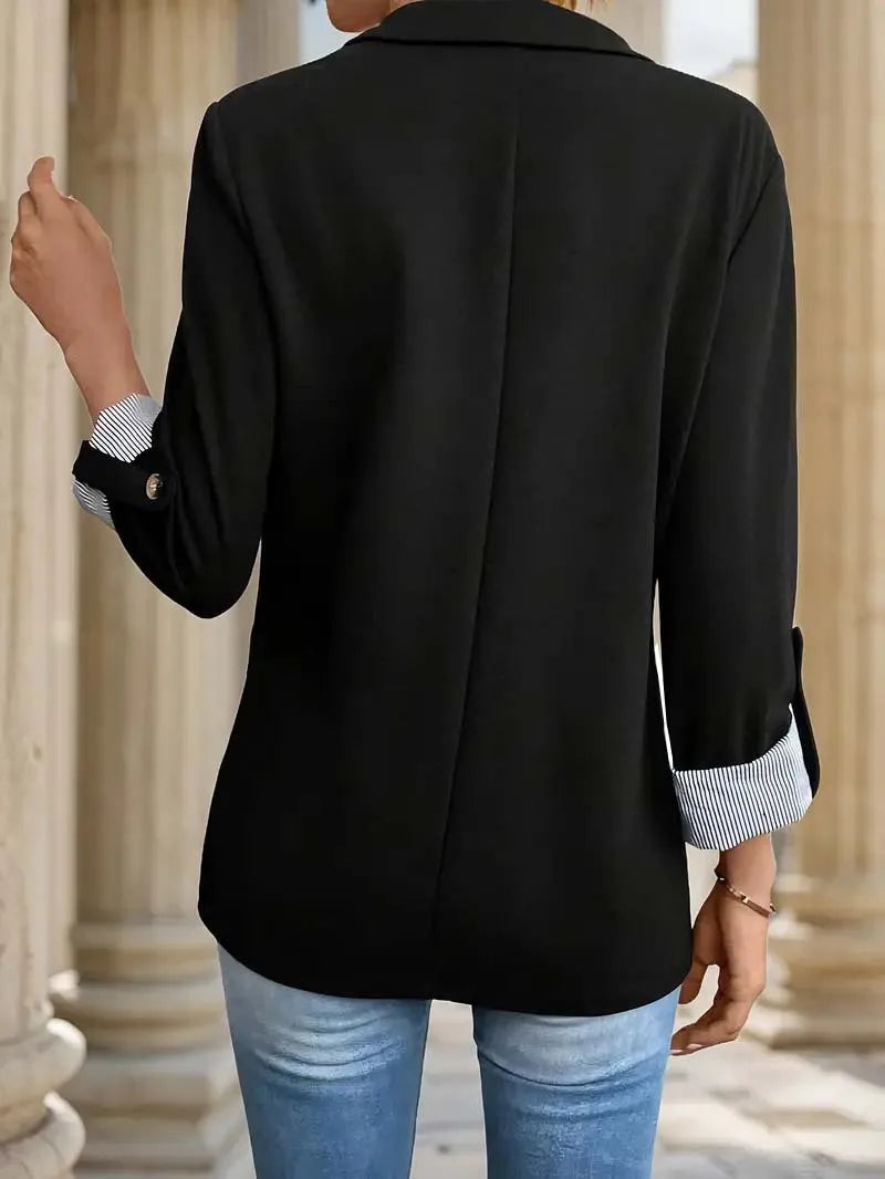 2025 new fashionable casual button up suit slim fit seven quarter rolled sleeve suit jacket for women